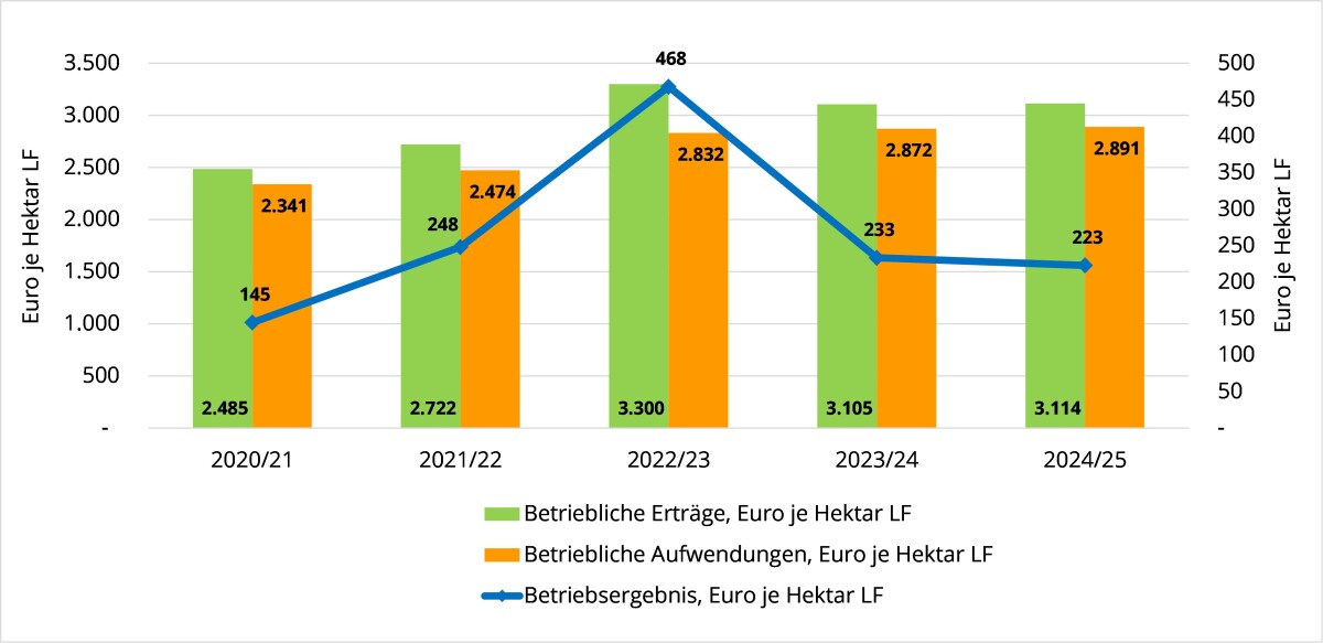 Grafische Darstellung der Entwicklung der betrieblichen Erträge und Aufwendungen