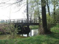 eine Holzbrücke über einen Kanal im Spreewald