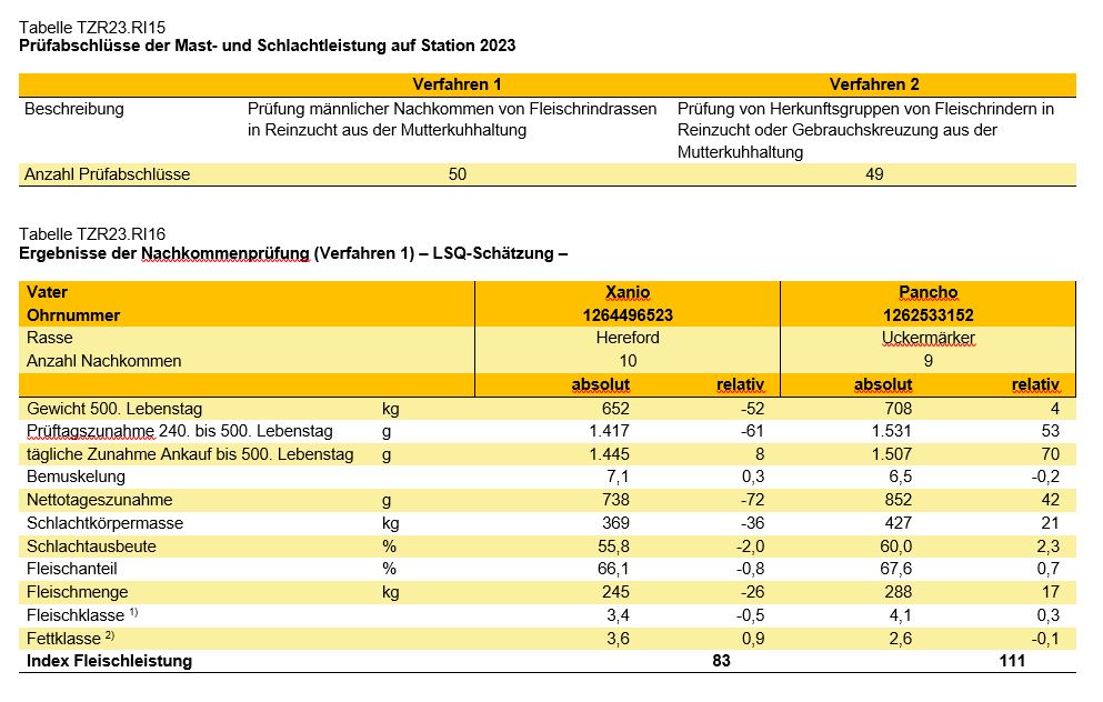 Rinder Tabellen Prüfabschlüsse