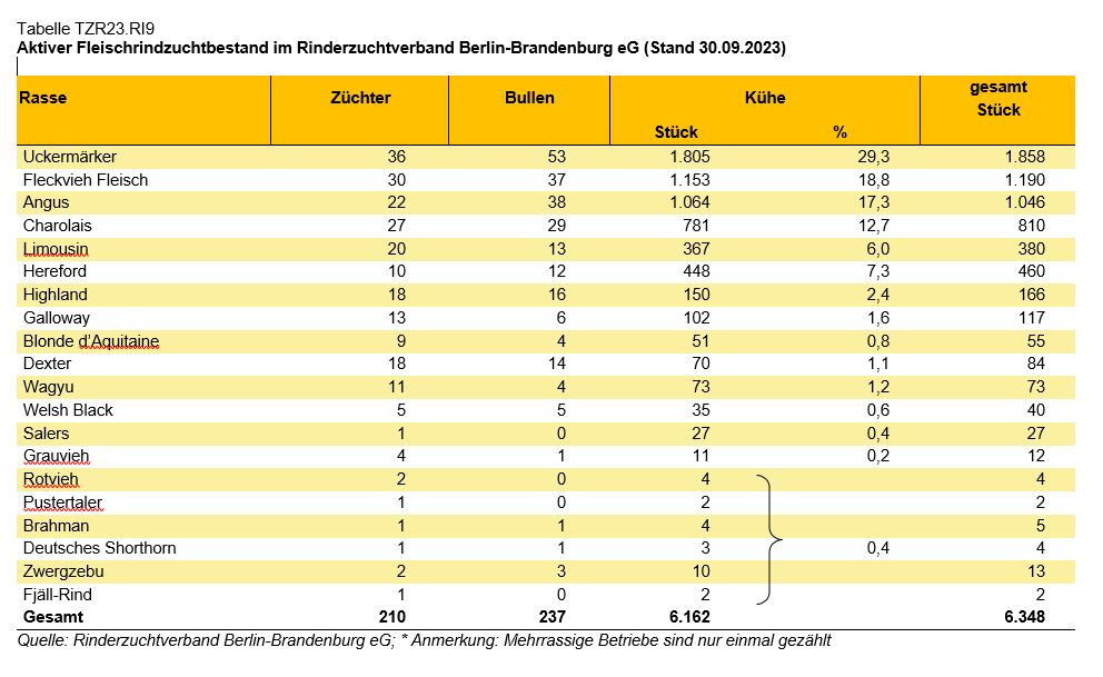 Rinder Tabelle Zuchtbestand