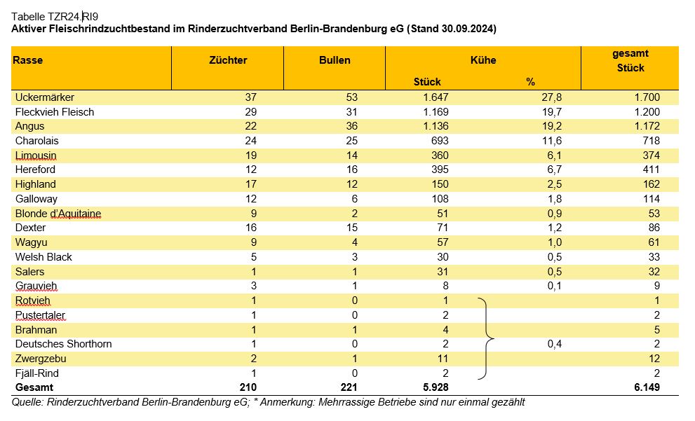 Rinder Tabelle Zuchtbestand